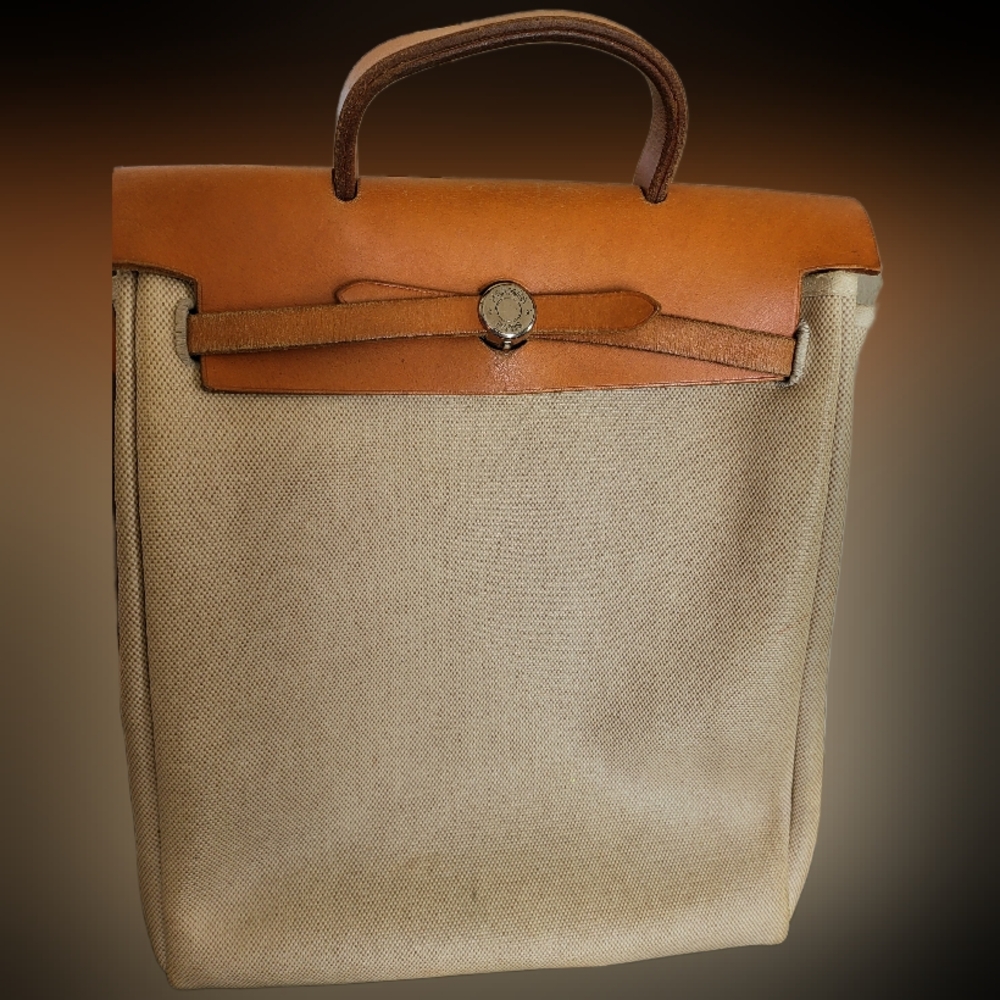Herme  Her Bag Ado 2 Tan and Brown 2 in 1 Canvas Purse or  Backpack